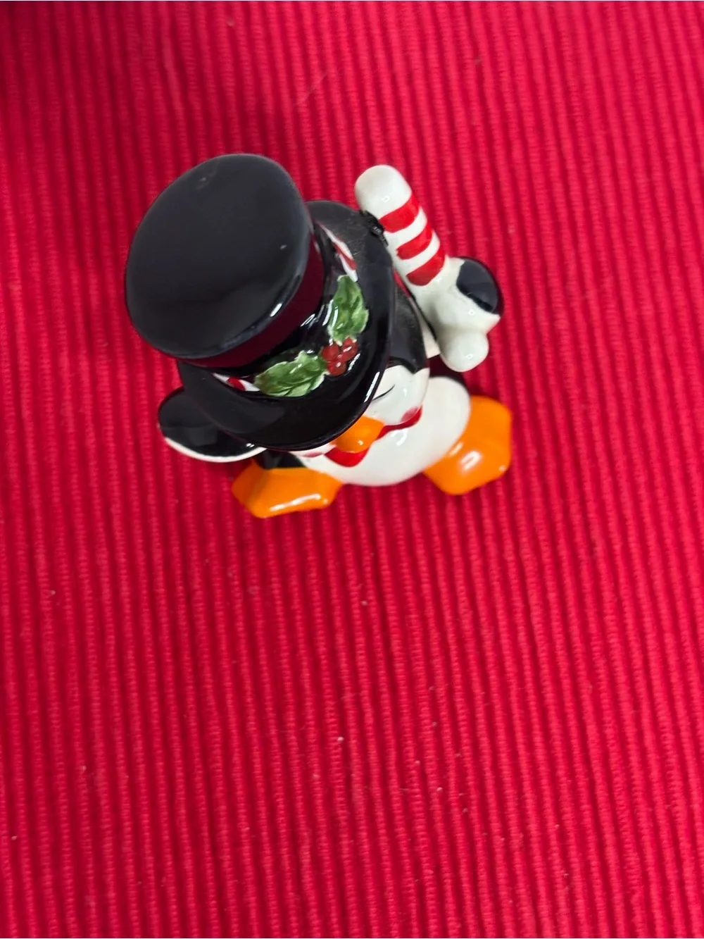 Festive Ceramic Penguin Figurine Holiday Decoration - Black & Orange